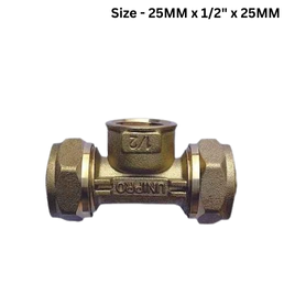 Unipro Female Tee Brass Compression Fitting - 25MM x 1/2" x 25MM - Pack Of 6Nos