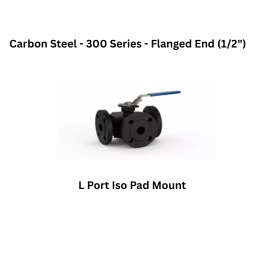 Quickair -3Pc-3Way L Port Iso Pad Mounting Liver Operated Ball Valve - Carbon Steel - 150 Class - Flanged End - Regular Bore - 1/2"