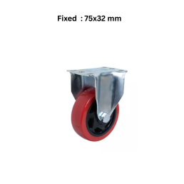 MUVALL Polyurethane Red Wheel Pressed Steel Castor PSTS Fixed 75x32 mm