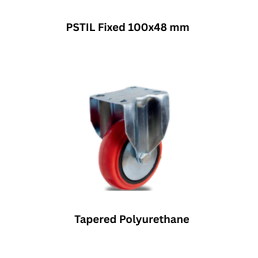 MUVALL Tapered Polyurethane Red Wheel Pressed Steel Castor PSTIL Fixed 100x48 mm