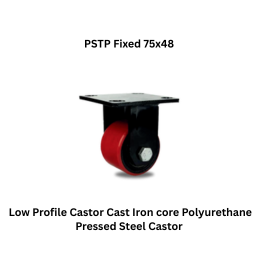 MUVALL Low Profile Castor Cast Iron core Polyurethane Pressed Steel Castor - PSTP Fixed 75x48