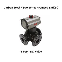 Quickair -3Pc-3Way T Port Ball Valve With Pneumatic Double Acting Actuator - Carbon Steel - 150 Class- Flanged End - Regular Bore - 2"