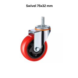 MUVALL Polyurethane Red Wheel Bolt Type PSTS Swivel 75x32 mm