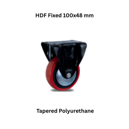MUVALL Tapered Polyurethane Red Wheel Forged Steel Castor HDF Fixed 100x48 mm