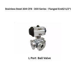 Quickair -3Pc-3Way L Port Ball Valve With Pneumatic Double Acting Actuator - Stainless Steel 304 CF8 - 150 Class- Flanged End - Regular Bore - 2-1/2"