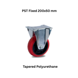MUVALL Tapered Polyurethane Red Wheel Pressed Steel Castor PST Fixed 200x50 mm