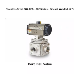 Quickair-3Pc-3Way L Port Ball Valve With Pneumatic Double Acting Actuator -Stainless Steel 304 CF8-300 Class- Socket Welded- Regular Bore - 2"