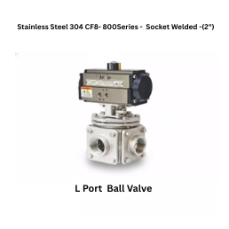 Quickair-3Pc-3Way L Port Ball Valve With Pneumatic Double Acting Actuator -Stainless Steel 304 CF8-800 Class- Socket Welded - Regular Bore - 2"