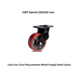 MUVALL Cast Iron Core Polyurethane Wheel Forged Steel Castor HDF Swivel 100x50 mm