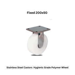 MUVALL Stainless Steel Castors Hygienic Grade Polymer Wheel Fixed 200x50
