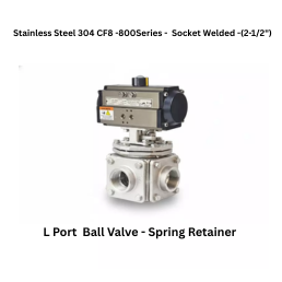 Quickair-3Pc-3Way L Port Ball Valve With Pneumatic Single Acting Actuator Spring Retainer -Stainless Steel 304 CF8 - 800 Class- Socket Welded - Regular Bore - 2-1/2"