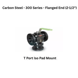 Quickair -3Pc-3Way T Port Iso Pad Mounting Liver Operated Ball Valve - Carbon Steel - 150 Class- Flanged End - Regular Bore - 2-1/2"