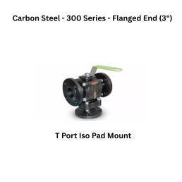 Quickair -3Pc-3Way T Port Iso Pad Mounting Liver Operated Ball Valve - Carbon Steel - 150 Class- Flanged End - Regular Bore - 3"