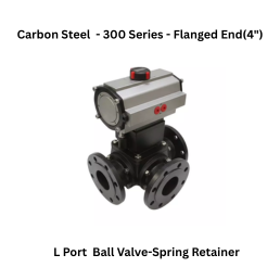 Quickair -3Pc-3Way L Port Ball Valve With Pneumatic Single Acting Actuator With Spring Retainer- Carbon Steel - 150 Class- Flanged End - Regular Bore - 4"