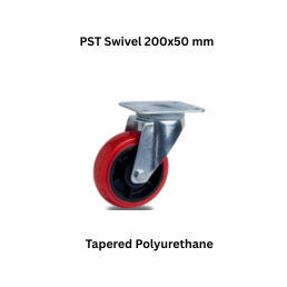 MUVALL Tapered Polyurethane Red Wheel Pressed Steel Castor PST Swivel 200x50 mm