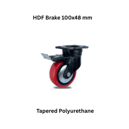 MUVALL Tapered Polyurethane Red Wheel Forged Steel Castor HDF Brake 100x48 mm