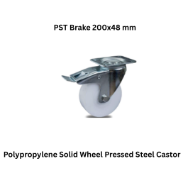MUVALL Polypropylene Solid Wheel Pressed Steel Castor PST Brake 200x48 mm