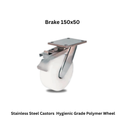 MUVALL Stainless Steel Castors Hygienic Grade Polymer Wheel Brake 150x50