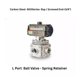 Quickair-3Pc-3Way L Port Ball Valve With Pneumatic Single Acting Actuator Spring Retainer -Carbon Steel - 800 Class- Bsp / Screwed End - Regular Bore - 3/4"