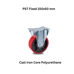 MUVALL Cast Iron Core Polyurethane Wheel Pressed Steel Castor PST Fixed 150x50 mm