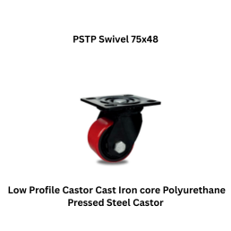 MUVALL Low Profile Castor Cast Iron core Polyurethane Pressed Steel Castor - PSTP Swivel 75x48