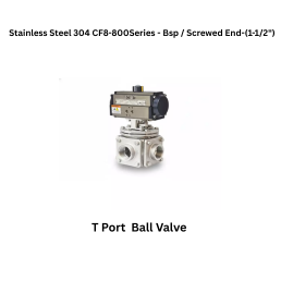 Quickair-3Pc-3Way T Port Ball Valve With Pneumatic Double Acting Actuator -Stainless Steel 304 CF8-800 Class- Bsp / Screwed End - Regular Bore - 1-1/2"