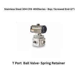 Quickair-3Pc-3Way T Port Ball Valve With Pneumatic Single Acting Actuator Spring Retainer -Stainless Steel 304 CF8 - 800 Class- Bsp / Screwed End - Regular Bore - 2"
