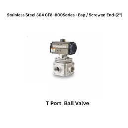 Quickair-3Pc-3Way T Port Ball Valve With Pneumatic Double Acting Actuator -Stainless Steel 304 CF8-800 Class- Bsp / Screwed End - Regular Bore - 2"