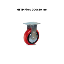 MUVALL Tapered Polyurethane Red Wheel Fabricated Steel Castor MFTP Fixed 200x50 mm