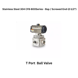 Quickair-3Pc-3Way T Port Ball Valve With Pneumatic Double Acting Actuator -Stainless Steel 304 CF8-800 Class- Bsp / Screwed End - Regular Bore - 2-1/2"