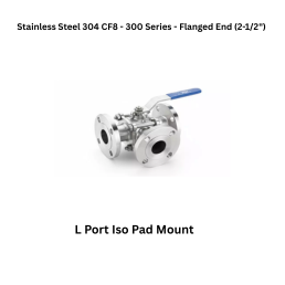Quickair -3Pc-3Way L Port Iso Pad Mounting Liver Operated Ball Valve - Stainless Steel 304 CF8 - 150 Class - Flanged End - Regular Bore - 2-1/2"