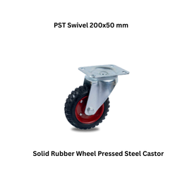 MUVALL Solid Rubber Wheel Pressed Steel Castor PST Swivel 200x50 mm