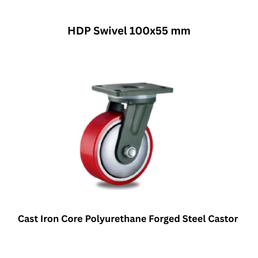 MUVALL Cast Iron Core Polyurethane Forged Steel Castor HDP Swivel 100x55 mm