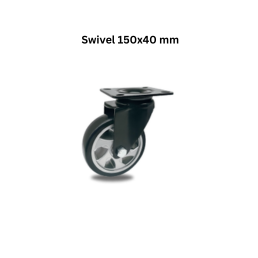 MUVALL Polyurethane Black Wheel Pressed Steel Castor PSTP Swivel 150x40 mm
