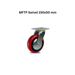 MUVALL Tapered Polyurethane Red Wheel Fabricated Steel Castor MFTP Swivel 150x50 mm