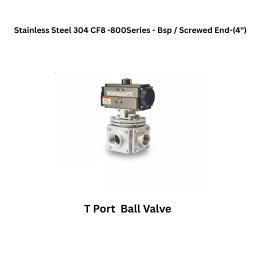 Quickair-3Pc-3Way T Port Ball Valve With Pneumatic Double Acting Actuator -Stainless Steel 304 CF8-800 Class- Bsp / Screwed End - Regular Bore - 4"