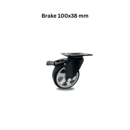 MUVALL Polyurethane Black Wheel Pressed Steel Castor PSTP Brake 100x38 mm
