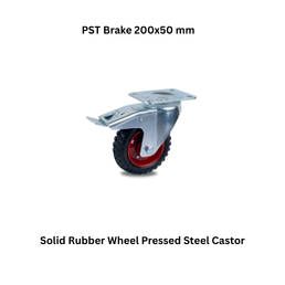 MUVALL Solid Rubber Wheel Pressed Steel Castor PST Brake 200x50 mm