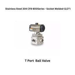 Quickair-3Pc-3Way T Port Ball Valve With Pneumatic Double Acting Actuator -Stainless Steel 304 CF8-800 Class- Socket Welded - Regular Bore - 1/2"