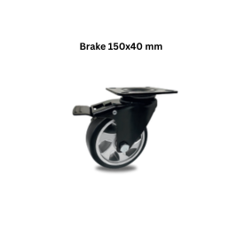 MUVALL Polyurethane Black Wheel Pressed Steel Castor PSTP Brake 150x40 mm