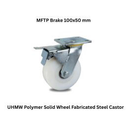 MUVALL UHMW Polymer Solid Wheel Fabricated Steel Castor MFTP Brake 100x50 mm