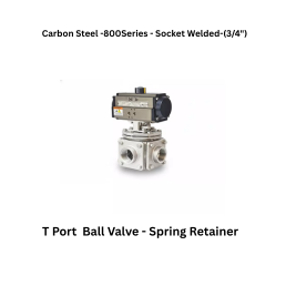 Quickair-3Pc-3Way T Port Ball Valve With Pneumatic Single Acting Actuator Spring Retainer -Carbon Steel - 800 Class- Socket Welded - Regular Bore - 3/4"