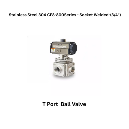 Quickair-3Pc-3Way T Port Ball Valve With Pneumatic Double Acting Actuator -Stainless Steel 304 CF8-800 Class- Socket Welded - Regular Bore - 3/4"