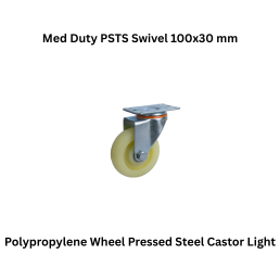 MUVALL Polypropylene Wheel Pressed Steel Castor Light–Med Duty PSTS Swivel 100x30 mm