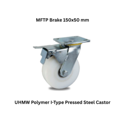MUVALL UHMW Polymer I-Type Fabricated Steel Castor MFTP Brake 150x50 mm