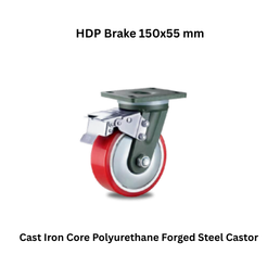 MUVALL Cast Iron Core Polyurethane Forged Steel Castor HDP Brake 150x55 mm