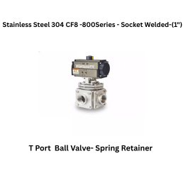 Quickair-3Pc-3Way T Port Ball Valve With Pneumatic Single Acting Actuator Spring Retainer -Stainless Steel 304 CF8 - 800 Class- Socket Welded - Regular Bore - 1"