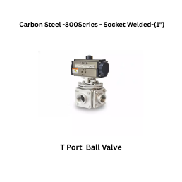 Quickair-3Pc-3Way T Port Ball Valve With Pneumatic Double Acting Actuator -Carbon Steel-800 Class- Socket Welded - Regular Bore - 1"