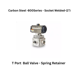 Quickair-3Pc-3Way T Port Ball Valve With Pneumatic Single Acting Actuator Spring Retainer -Carbon Steel - 800 Class- Socket Welded - Regular Bore - 1"