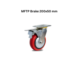 MUVALL Tapered Polyurethane Red Wheel Fabricated Steel Castor MFTP Brake 200x50 mm